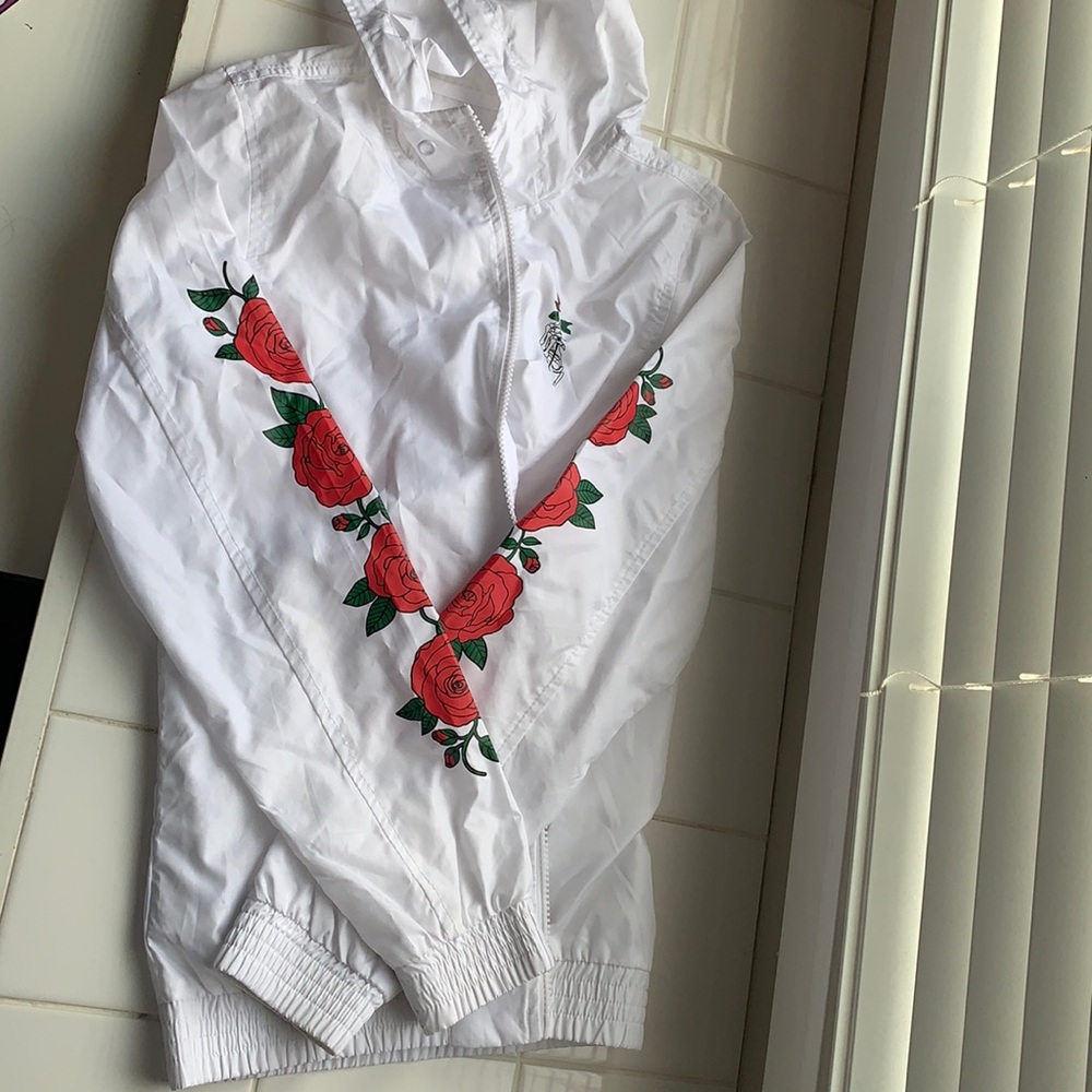 White windbreaker with roses